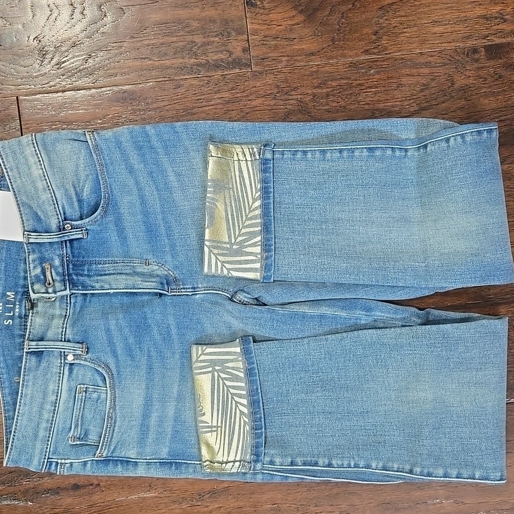 WHITE HOUSE BLACK MARKET MID RISE FOIL CUFF SLIM CROP DENIM JEANS NEW W TAGS O - Picture 13 of 14